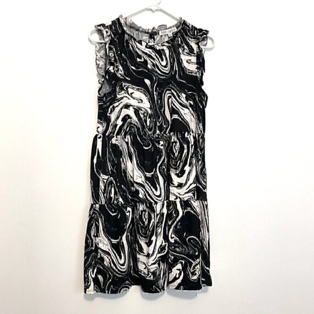 LOLA GRACE / DRY GOODS Black White Marble Swirl Geometric Sleeveless Mini Dress